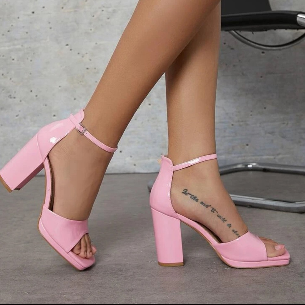 Bubble gum pink open toe single strap heels